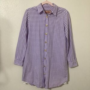 Grace Baker Preppy Academic Purple Gingham Old Money Cotton Shirt Dress Small